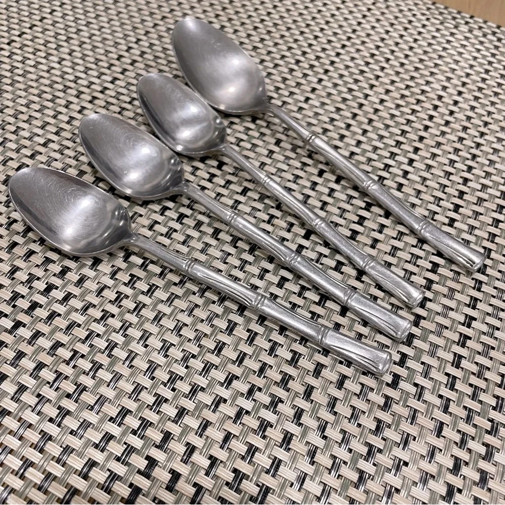 vintage Cosmos Stainless Japan bamboo 4 spoons